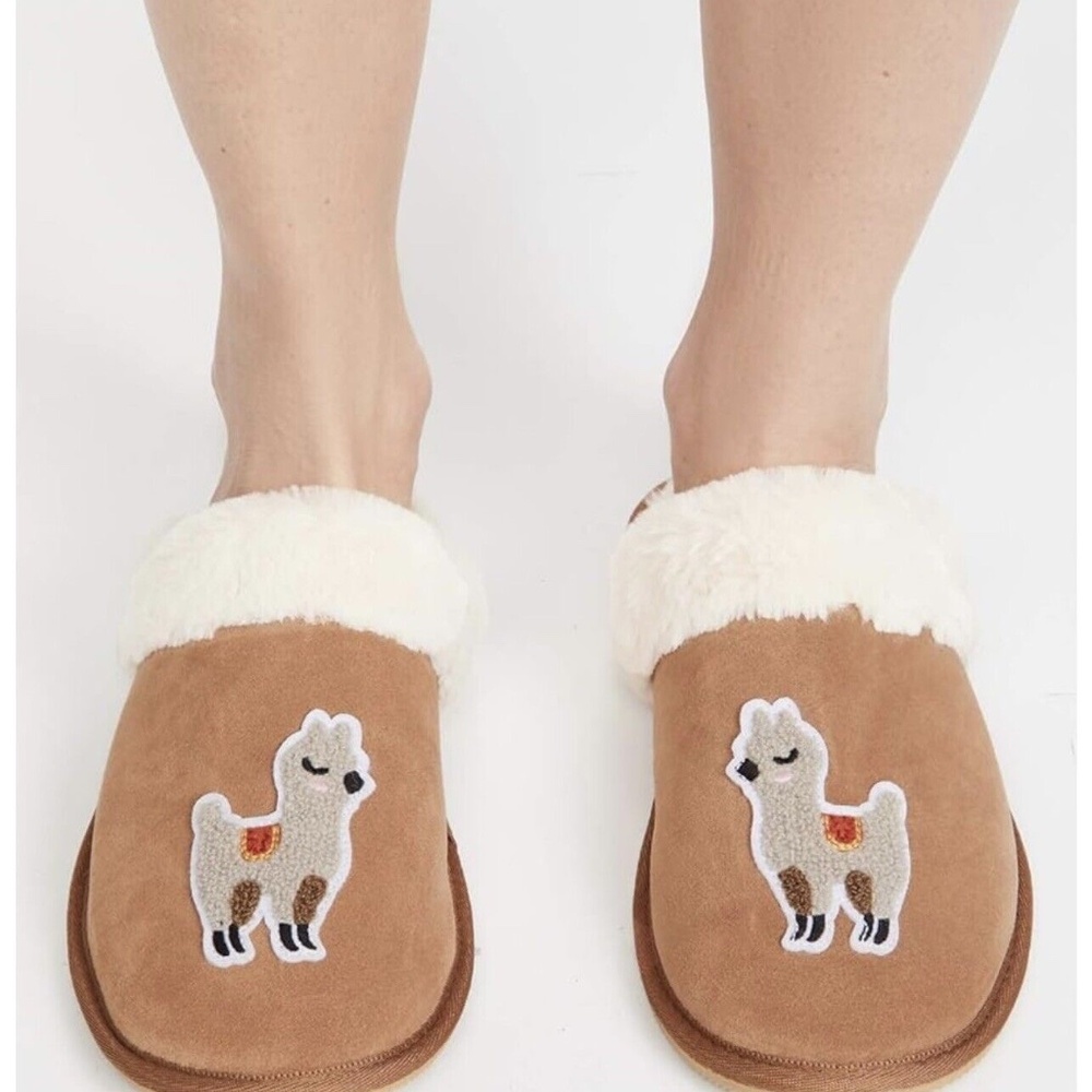 New Soludos Llama lama Cozy Slippers Genuine Tan Suede Leather Faux Fur Comfort